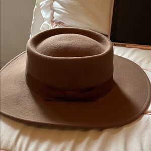 Nine West suede tan  Wide-Brim Hat with Bow